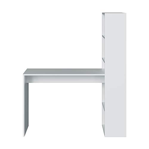 Habitdesign Mesa de Ordenador, Escritorio con Estanteria Reversible, Blanco Artik, Modelo Duplo, Medidas: 120 cm (Ancho) x  53 cm (Fondo) x 144 cm (Alto)