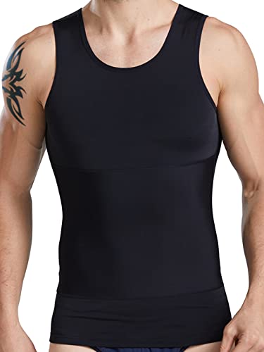 HANERDUN Camisa de Compresión sin Mangas de Los Hombres Body Shaper Chaleco Reductor Adelgazantes Tops de Tanques de Fitness