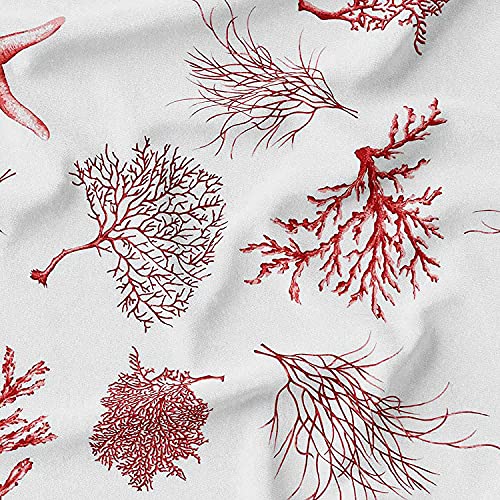 HAPPERS Loneta Estampada Diseño Coral Rojo. Venta por Metros con Ancho 280 cm