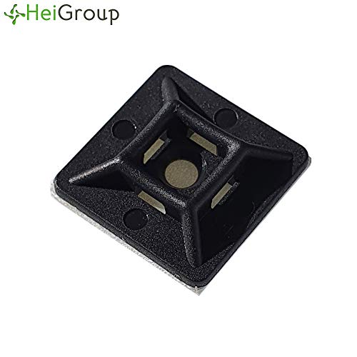 HeiKab - Base adhesiva para bridas (100 unidades, 19 x 19 mm, resistente a los rayos UV), color negro