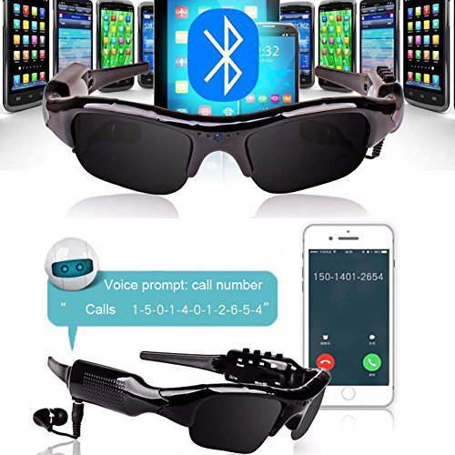 Hereta Gafas de sol con cámara Bluetooth de 5 m de píxeles, compatible con tarjeta micro SD extensible a 32 GB con MP3 + Bluetooth + cámara + funciones de vídeo