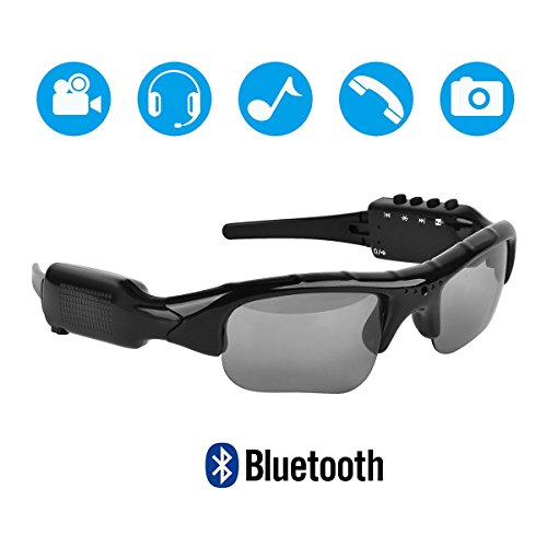 Hereta Gafas de sol con cámara Bluetooth de 5 m de píxeles, compatible con tarjeta micro SD extensible a 32 GB con MP3 + Bluetooth + cámara + funciones de vídeo