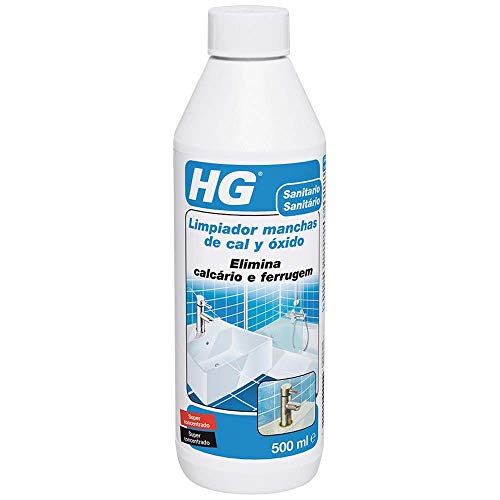 HG Limpiador manchas cal y oxido superconcentrado, Elimina las Manchas de Cal del Baño, Cabezales de Ducha, Grifos, Inodoros y Mamparas (500 ml) - 100050130