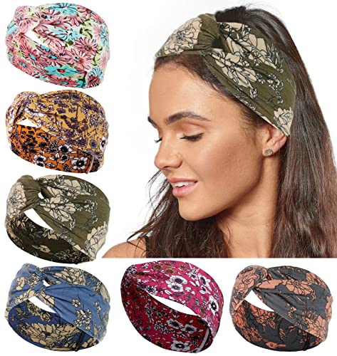 Hideya - 6 diademas bohemias para mujeres, trenzadas, elásticas, florales, turbantes, adornos para el pelo para hacer yoga