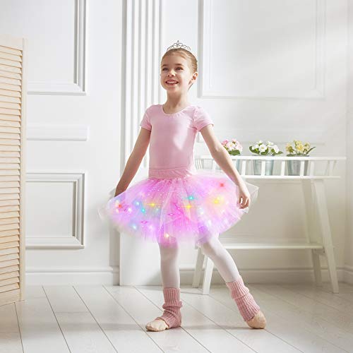 Hifot Falda Tutú para Niñas con Luz LED, Vestido Lentejuelas Tutu Ballet niña, Vestido Corto de Baile Colorido Princesa para Fiestas de Navidad
