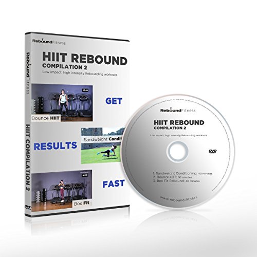 HIIT Rebound Compilation 2 DVD que contiene 3 mini entrenamientos de alta energía para trampolín que llevará su fitness al siguiente nivel, quema grasa, consigue una gran forma más rápida.