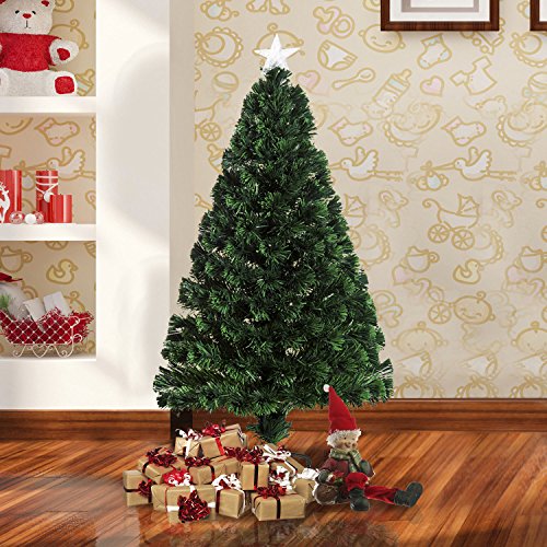 HOMCOM Árbol de Navidad 120cm Artificial Árbol de Pino Decoración Navideña con 16 LED de 3 Colores 130 Ramas Verde PVC