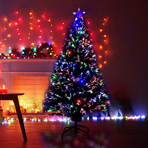HOMCOM Árbol de Navidad 120cm Artificial Árbol de Pino Decoración Navideña con 16 LED de 3 Colores 130 Ramas Verde PVC