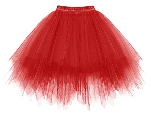 Homrain Mujer Faldas Tul Enaguas Tutu Enagua Underskirt para Rockabilly Vestidos Red XL