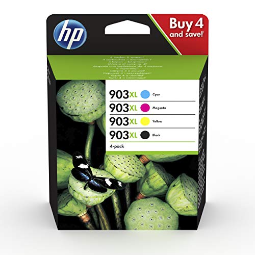 HP 903XL 3HZ51AE, Negro, Cian, Magenta y Amarillo, Cartuchos de Tinta de Alta Capacidad Originales, Pack de 4, compatible con impresoras de inyección de tinta HP OfficeJet 6950 y HP OfficeJet Pro 6960