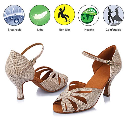 HROYL Zapatos de Baile Latino Mujer Salsa y Bachata Brillantes Zapatos de Baile de Salón,ESAF435024,Gold,39EU