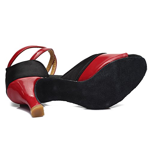 HROYL Zapatos de Baile Latino Mujer Satén Salón de Baile 806 Rojo 38.5 EU