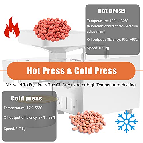 Huanyu 1500 W - Exprimidor de Aceite Esencial ≥ 90% de Alto Rendimiento de Aceite, Extractor de Aceite Caliente y frío, máquina de prensado con 45 ° -130 ° termostato automático Constante