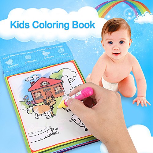 Hztyyier Libro magico Agua con Manual de Dibujo y Pluma de Color mágico a Base de Agua para niños Juguete Pintura Aprendizaje temprano