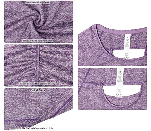 icyzone Camiseta de Fitness Deportiva de Manga Corta de Espalda Abierta para Mujer para Gimnasio -M-Lavanda