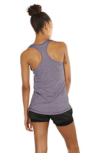 icyzone Camiseta de Tirantes Fitness Deportiva Mujer, Pack de 3 (L, Carboncillo/Lavanda/Melocotón)