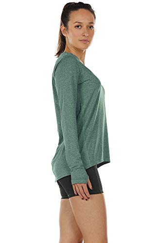 icyzone Camiseta de Yoga Deportiva de Manga Larga para Mujer (S, Verde Oscuro)