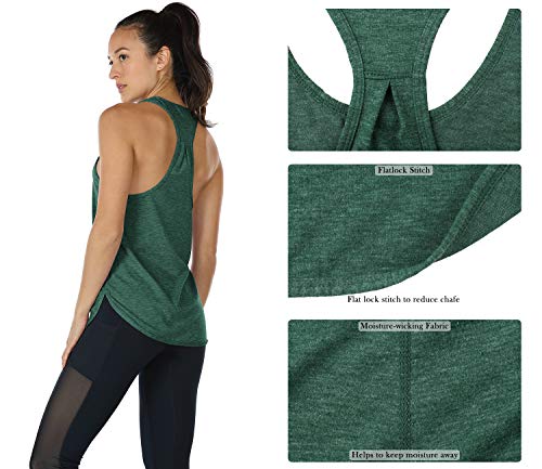 icyzone Camiseta sin Mangas de Fitness para Mujer Racerback Chaleco Deportivo (M, Ejercito Verde)