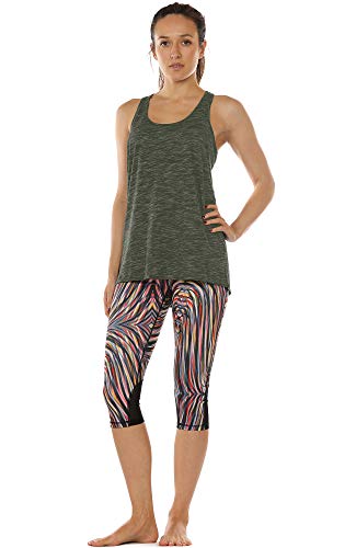 icyzone Camiseta sin Mangas de Suelta Racerback Fitness para Mujer para Yoga Correr -M-Ejercito Verde