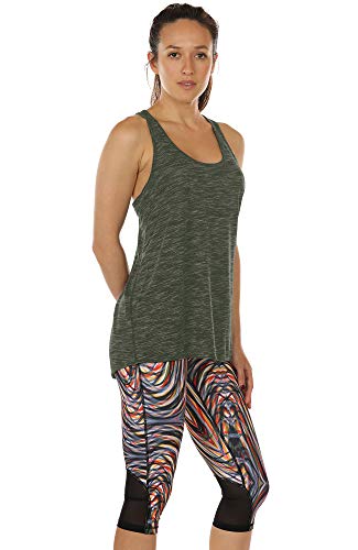 icyzone Camiseta sin Mangas de Suelta Racerback Fitness para Mujer para Yoga Correr -M-Ejercito Verde