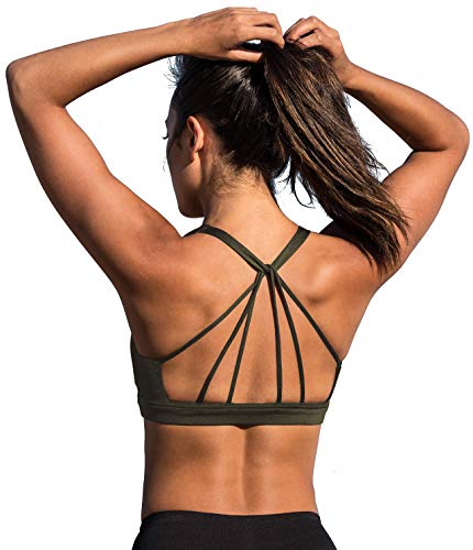 icyzone Sports Bra Yoga Cross Back Straps Design Exercise Fitness Underwear for Women -M-Ejercito Verde
