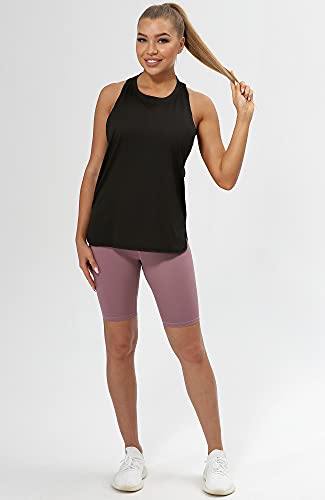 icyzone Sueltas y Ocio Camiseta de Fitness Deportiva de Tirantes para Mujer, Pack de 3 (M, Negro/Beige/Rubor Pálido)