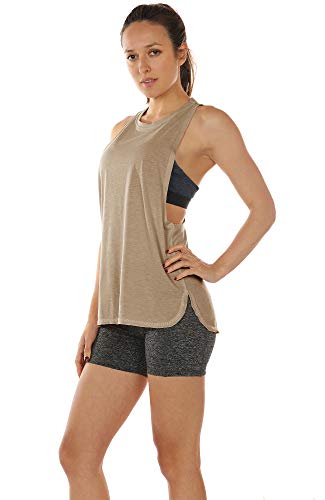 icyzone Sueltas y Ocio Camiseta de Fitness Deportiva de Tirantes para Mujer, Pack de 3 (M, Negro/Beige/Rubor Pálido)