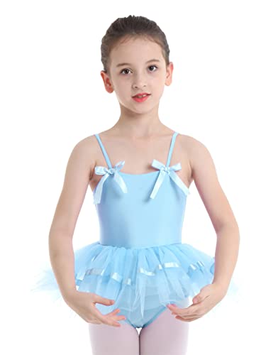 IEFIEL Maillot de Danza Ballet para Niña Maillot Tutú de Gimnasia Ritmica Niña Body Elegante de Danza Clásica Disfraz de Bailarina Ropa de Ballet S Azul 7-8 años