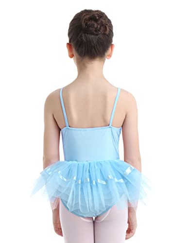 IEFIEL Maillot de Danza Ballet para Niña Maillot Tutú de Gimnasia Ritmica Niña Body Elegante de Danza Clásica Disfraz de Bailarina Ropa de Ballet S Azul 7-8 años