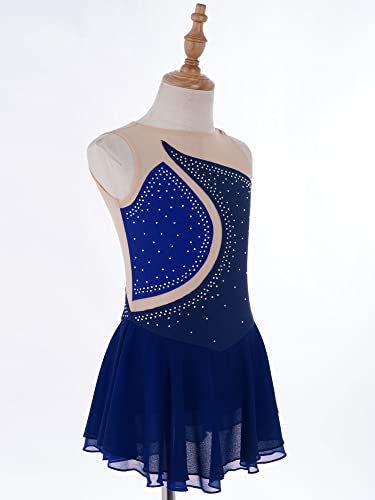 IEFIEL Maillot Patinaje Artístico Niña Vestido Brillante de Danza Ballet Maillot con Falda de Gimnasia Ritmica Disfraz Bailarina Niña S Azul Oscuro 12 años
