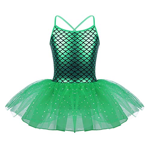 IEFIEL Vestido Danza Ballet para Maillot Tutu Princesa de Patinaje Artistico Vestido Sirena Sin Manga de Gimnasia Ritmica Dancewear Verde 10 años