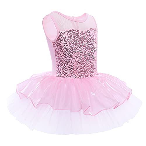 IEFIEL Vestido de Danza Ballet Niña Vestido Princesa de Patinaje Artistico Sin Manga Maillot Tutú de Danza Clásica Disfraz de Bailarina Niña 3-14 años Rosa 14 años
