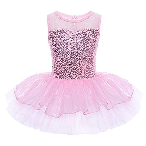 IEFIEL Vestido de Danza Ballet Niña Vestido Princesa de Patinaje Artistico Sin Manga Maillot Tutú de Danza Clásica Disfraz de Bailarina Niña 3-14 años Rosa 14 años