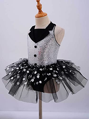 IEFIEL Vestido de Danza Ballet para Niña Maillot Lentejuelas Tutú de Patinaje Artistico Vestido Sin Manga de Danza Clásica Disfraz Bailarina Niña V Negro 9-10 años