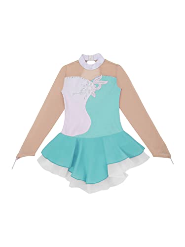 IEFIEL Vestido Manga Larga de Patinaje Artistico para Niña Vestido Lentejuela de Gimnasia Ritmica Vestido Princesa de Danza Ballet Niña 4-14 años V Azul 9-10 años