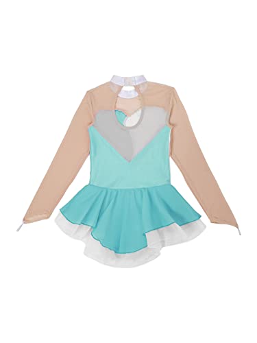 IEFIEL Vestido Manga Larga de Patinaje Artistico para Niña Vestido Lentejuela de Gimnasia Ritmica Vestido Princesa de Danza Ballet Niña 4-14 años V Azul 9-10 años