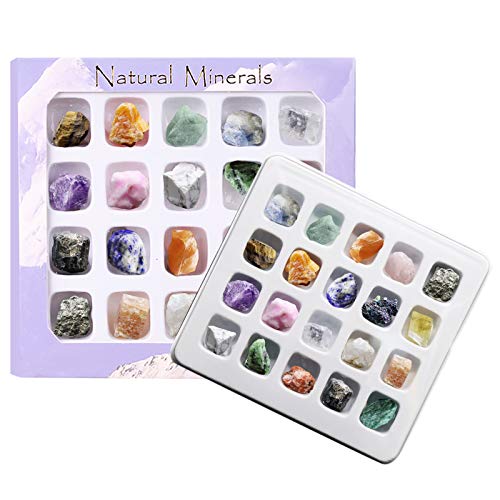 iFCOW 20 piezas de minerales de la colección de piedras minerales, educación, geología, cristales de energía, especímenes minerales naturales