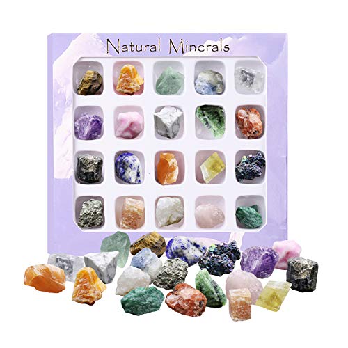 iFCOW 20 piezas de minerales de la colección de piedras minerales, educación, geología, cristales de energía, especímenes minerales naturales