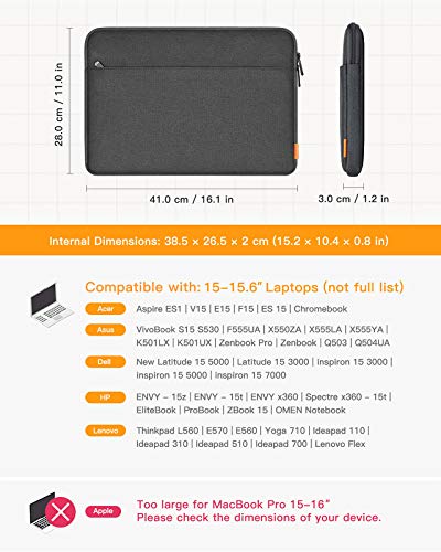 Inateck 15 15.6 Pulgadas Funda Protectora Bolsa Tipo Sleeve para Portátil Compatible con 15-15.6 Pulgadas Laptop Notebook, Ultrabook, Netbook