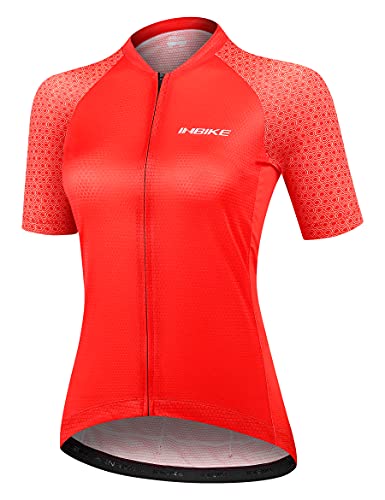 INBIKE Maillot de Ciclismo Profesional para Mujer Verano Secado Rápido Bicicleta Carretera Slim Fit Rojo, M