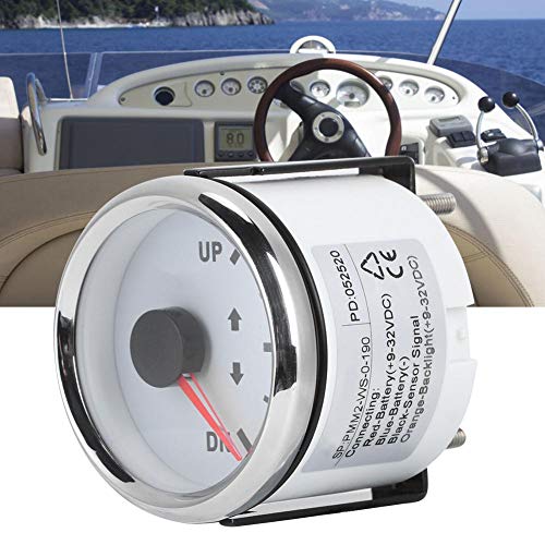 Indicador de ajuste, 52 mm/2 in UP-DN Indicador de ajuste del barco 0-190ohm Señal Indicador de inclinación del ajuste Luz de fondo roja(Esfera blanca marco de plata)