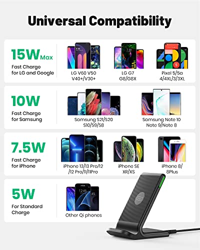 INIU Cargador Inalámbrico Rápido, 15W Qi Wireless Charger Estación Compatible con iPhone 13 12 11 Pro MAX XR X 8 Plus Samsung Galaxy S20 S10 S9 S8 Note10 9 AirPods Huawei Xiaomi etc