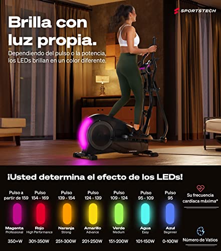 Innovación 2022 | Sportstech Bicicleta Elíptica Profesional con Sistema LED | Elíptica para casa con 12 programas y 1 Modo HRC | Elíptica con Sistema de Freno magnético 24 kg y Sensor de Pulso CX700
