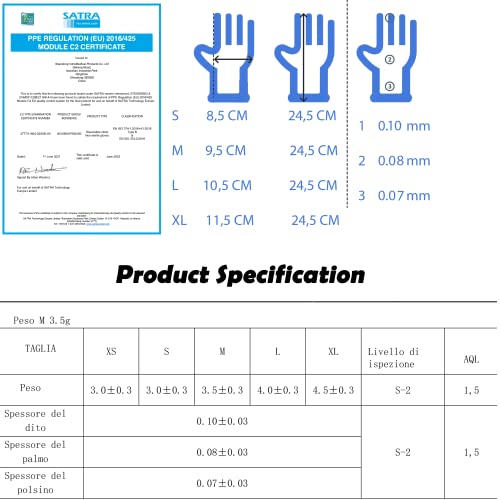 intco medical 100 guantes de Nitrilo L sin polvo, sin látex, hipoalergénicos, certificados CE según EN455, guantes médicos desechables (L)