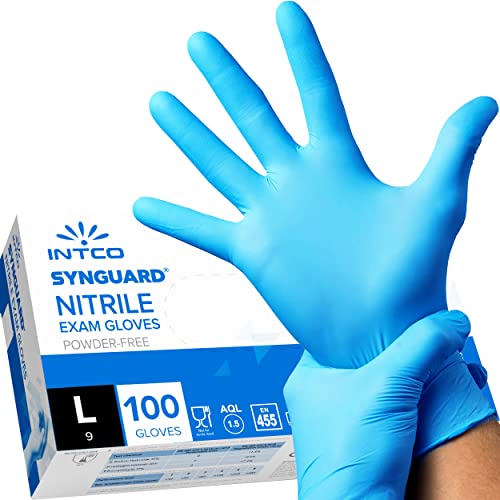 intco medical 100 guantes de Nitrilo L sin polvo, sin látex, hipoalergénicos, certificados CE según EN455, guantes médicos desechables (L)