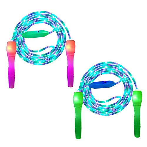 iPobie 2 Paquetes Cuerda de Saltar con LED, LED Ejercicio de Cuerda de Saltar, Cuerda de Saltar Brillante para niños, espectáculo de Luces, Fitness