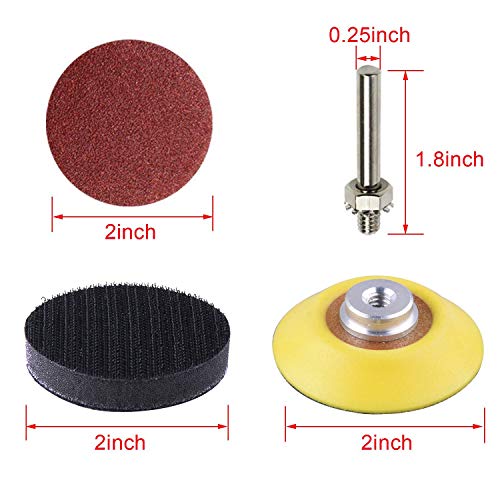 Jcevium 200 discos de lija de 50 mm y 2 pulgadas, grano 80 – 3000 con placa de pulido de 1 pulgada + mango de 1/4 pulgadas para herramienta de rotación.