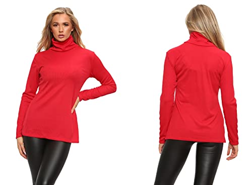 Jersey de cuello alto para mujer, acanalado, manga larga Rojo rosso 40-42