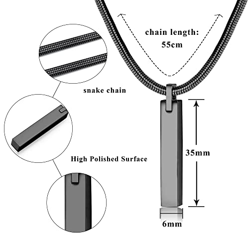 JeweBella Collar Barra para Hombre Mujer Plata/Negro Acero Inoxidable Colgante Barra con Cadena Serpiente 55CM