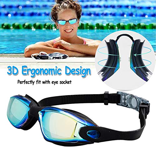 JINPXI Gafas de Natación Antiniebla,Gafas para Nadar Protección UV,Gran Angulo de Visión, Lentes HD Silicona Ajustables para Mujer, Hombre, Adultos y niños 13+